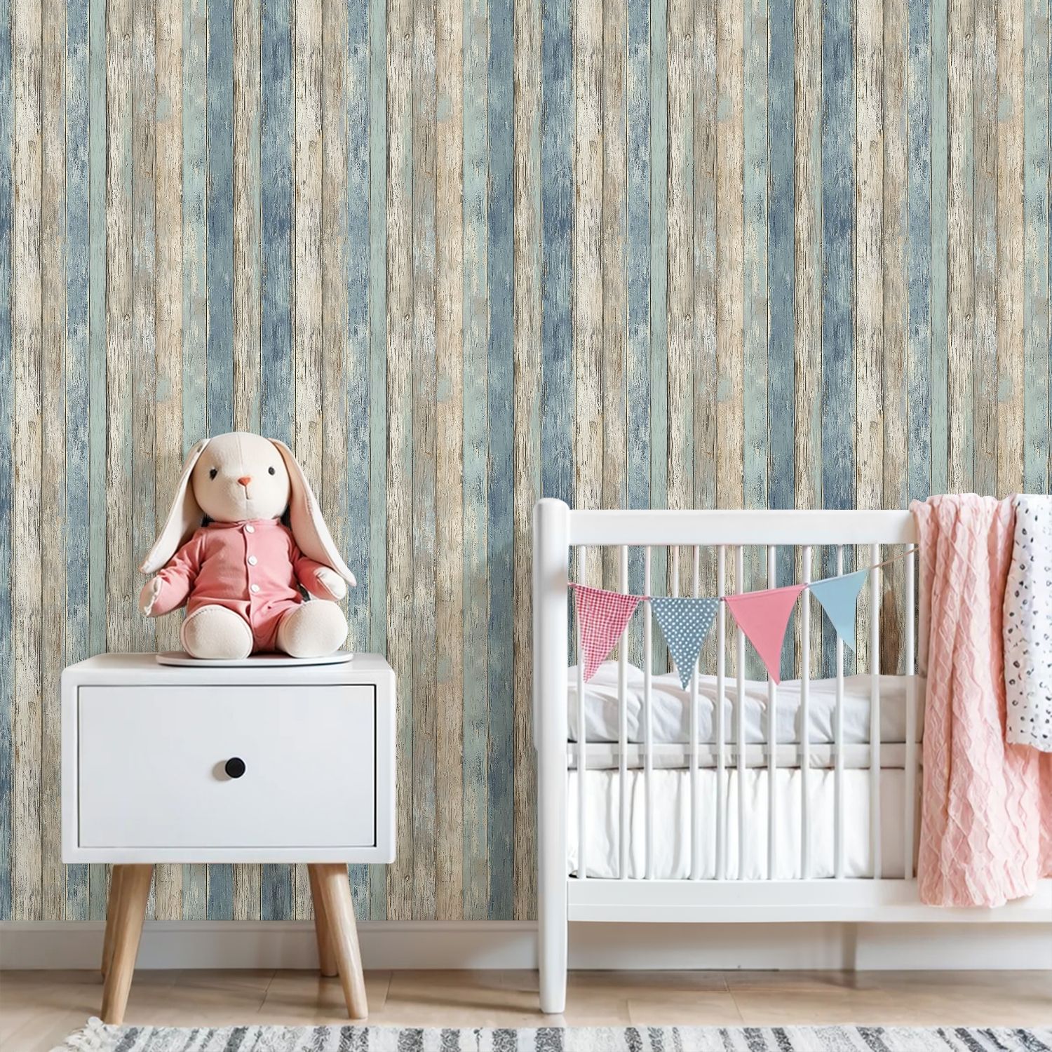 Peel and Stick Wallpaper 23.6in x 9.8ft Vintage Blue Neutral Wooden Plank Wall Design Contact Paper Vinyl Waterproof Self Adhesive Wall Paper for Shelf Cabinet Hunting Cabin