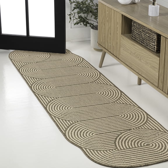 JONATHAN Y SHAPES 2 x 8 Runner Rug, Margot Geometric Arch Stripe - Beige/Brown, SHP201A-28
