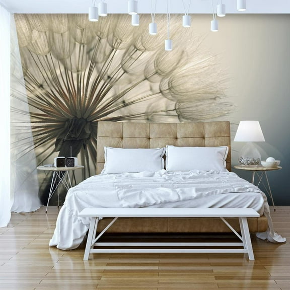 Tiptophomedecor Peel and Stick Floral Wallpaper Wall Mural - Dandelion In Morning Light - Removable Wall Decals