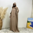 thumbnail image 6 of Hvot&aat Women's Muslim Prayer Dress Solid Color Batwing Long Sleeve Casual Middle East Arabian One-Piece Robe with Hijab, 6 of 6