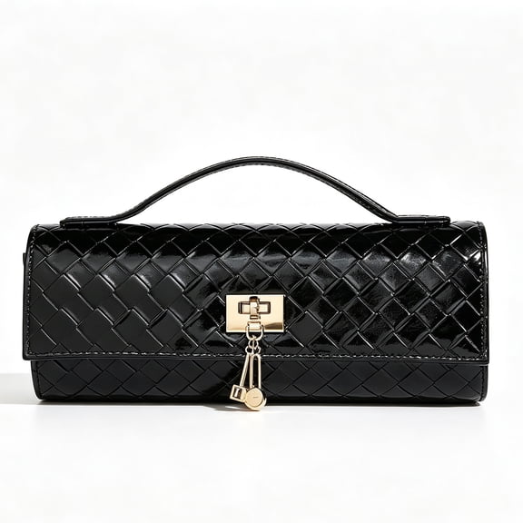 REMANLAND Women's PVC Tote Clutch Bag with Detachable Chain Strap, Black