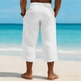 thumbnail image 5 of LWavelet Men's Linen Blend Capri Pants Button Waist with Side Pockets for Vacation Beach Casual Use White S, 5 of 5