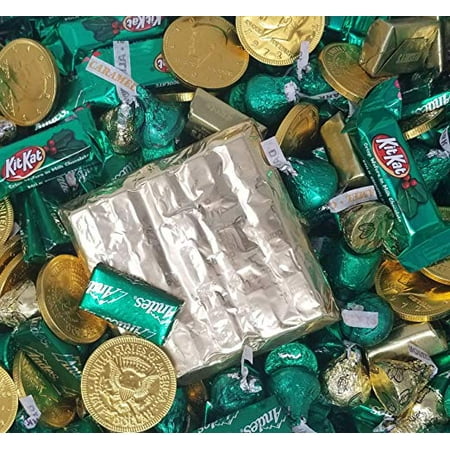 St.Patrick's Day Chocolate Candy Assortment - KitKat, Kisses,Nuggets, Coins, Andes, Rolo, Damak, Green and Gold Foil, 3