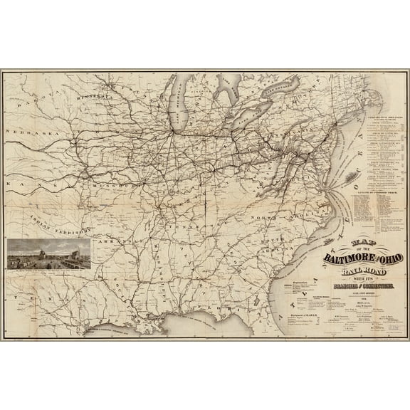 24"x36" Gallery Poster, Map of the Baltimore and Ohio Rail Road 1878