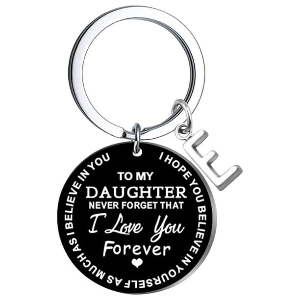 Llaveros para mujer, llavero de billetera, llavero de auto, lindo llavero DIY para mi hija, llavero de acero inoxidable negro con apellido de 26 letras, 2,5 cm, decoraciones de moda