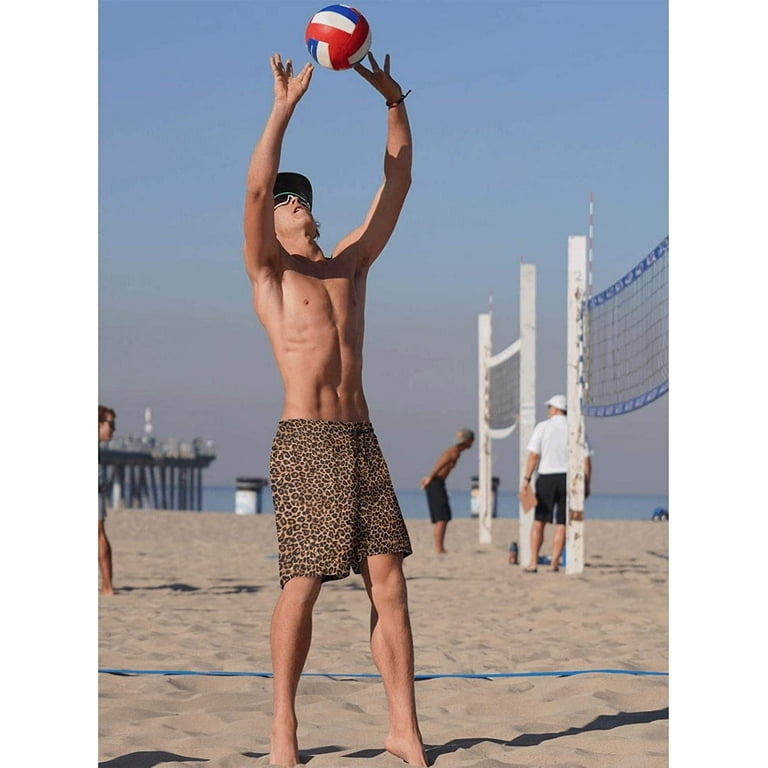 Men s Leopard Cheetah Print Classic Brown Mens Swim Trunks Short Quick Dry Swimming Trunks with Mesh Lining Fashion Trend Turnks
