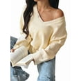 thumbnail image 2 of Suéter Informal Cómodo de Color Liso con Cuello en V, Larga y Punto Acanalado Suave para Mujer. Amarillo S, 2 of 7