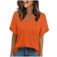 thumbnail image 2 of Ladies Tee Shirts Cotton V Neck T Shirts for Women Dressy Casual Blouses Short Sleeve Summer Tops Loose Fitting Tunic Tee Shirt Orange L, 2 of 7