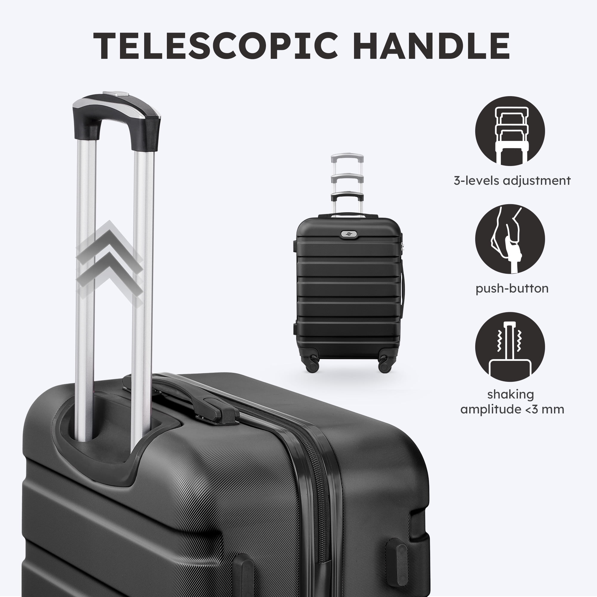4 Piece Luggage Set 16/20/24/28 inch Hardside Lightweight Suitcase with Spinner Wheels (Black)