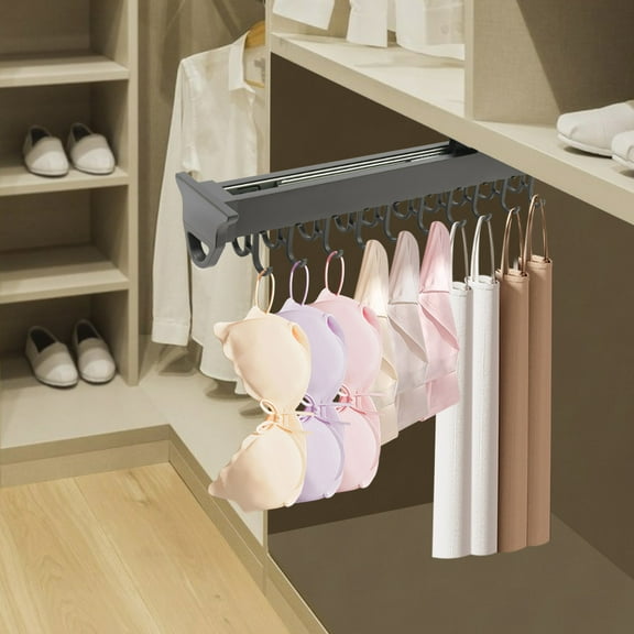 30 Kg Black Brooms and Mops Pull Out Storage Rack Wall Organizer with 20 Hooks for Brooms Aluminum Alloy Plastic