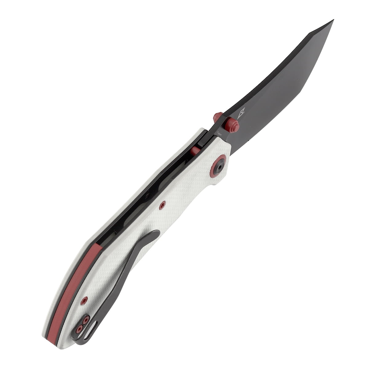 Tenable Tipper Folding Pocket Knife .39'' Blackwash Nitro V Blade,White G10 Handle,B1079A4