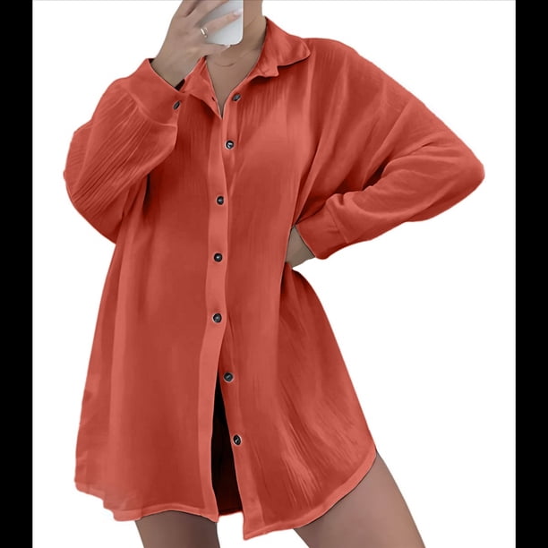 Vestido de Lentejuelas de Gran Tamaño para Mujer, Larga, Abotonado, para Playa, Verano 2025 Color Naranja 4XL