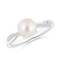 ANGARA Freshwater Cultured Pearl Twist Shank Ring with Diamonds in 14K White Gold for Women | June Birthstone, Birthday, Anniversary, Jewelry Gift for Women | Pearl Ring
