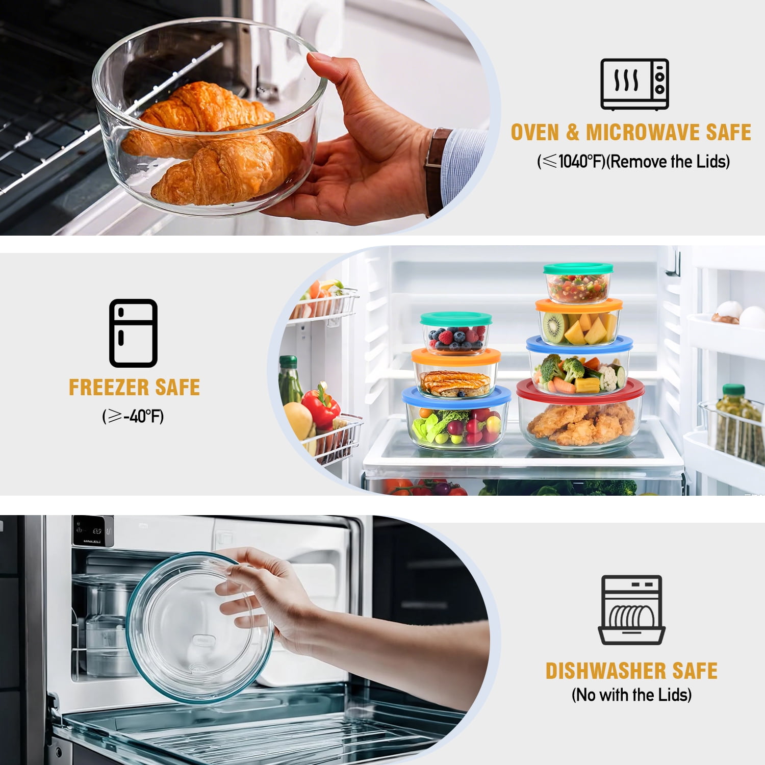 14 Pcs Glass Food Storage Containers Set - 7, 4, 2 & 1-Cup Round Containers with Lids, BPA-Free, Dishwasher & Microwave Safe Lunch Box