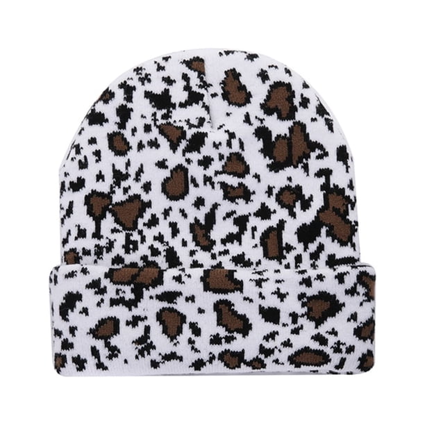 Gorros de lana para hombres y mujeres Gorros gruesos de invierno Gorros cálidos de media Gorro de lana con estampado de leopardo
