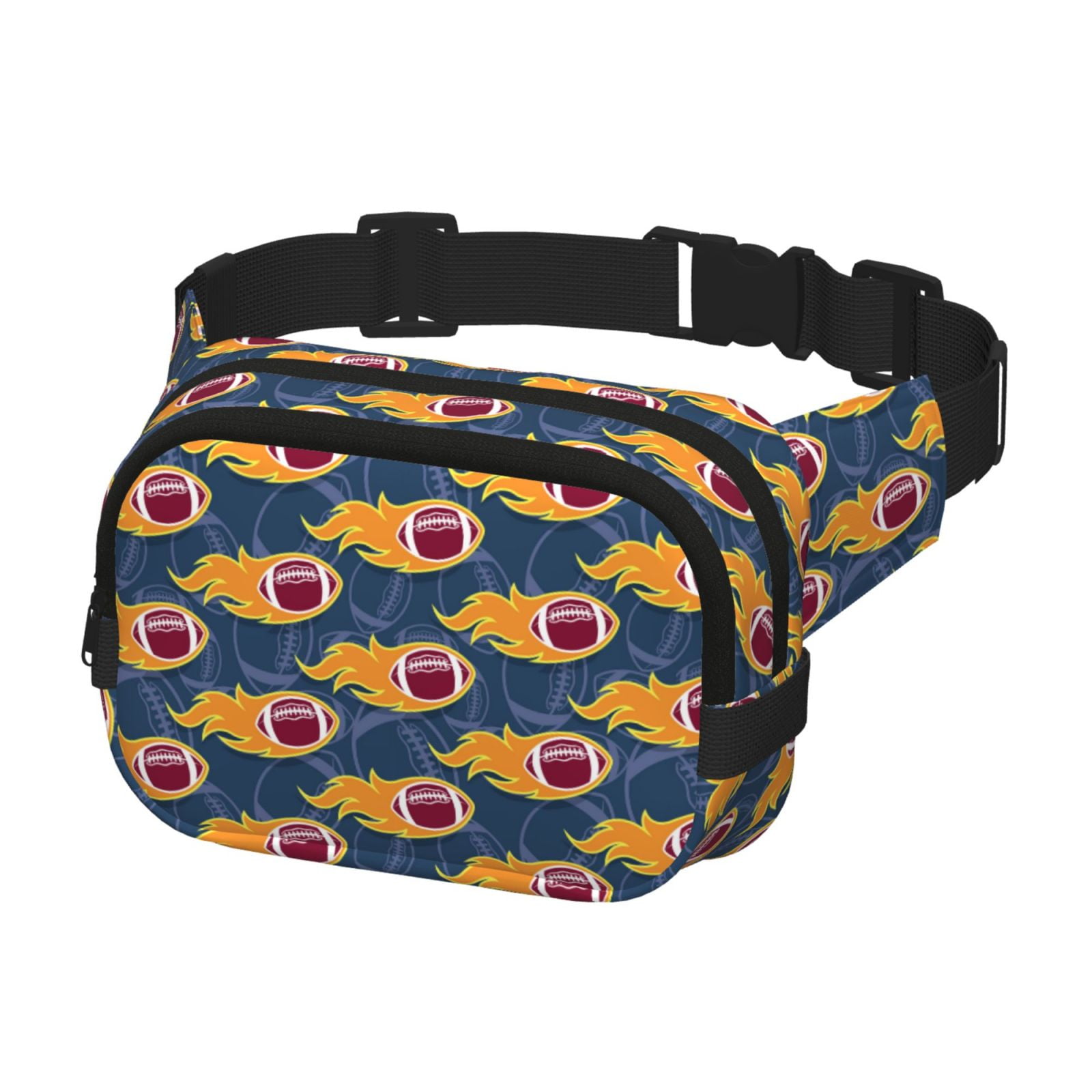 Picia Burning Rugby Balls Print Square Double-Layer Waist Bag Mini Adjustable Waist Belt Bag Exercise Running Travel Hiking