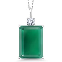 Gem Stone King 925 Sterling Silver Green Onyx and White Moissanite Pendant Necklace for Women (15.87 Cttw, Emerald Cut 18X13MM, With 18 inch Silver Chain)