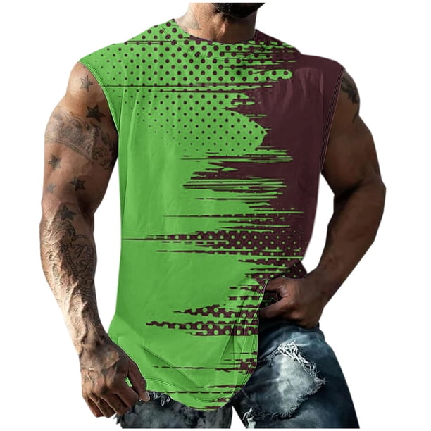 Hombres Moda Casual Impresión Suéter Cuello Redondo Deportes sin Mangas Tanque