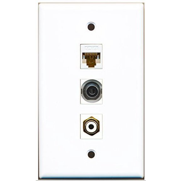 RiteAV - 1 Port RCA White and 1 Port 3.5mm and 1 Port Cat6 Ethernet White Wall Plate