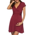 thumbnail image 1 of ZAXARRA Robe d'Été Courte pour Femmes Grossesse Couleur Unie Manches Courtes Col en V Robe de Baby Shower, 1 of 4