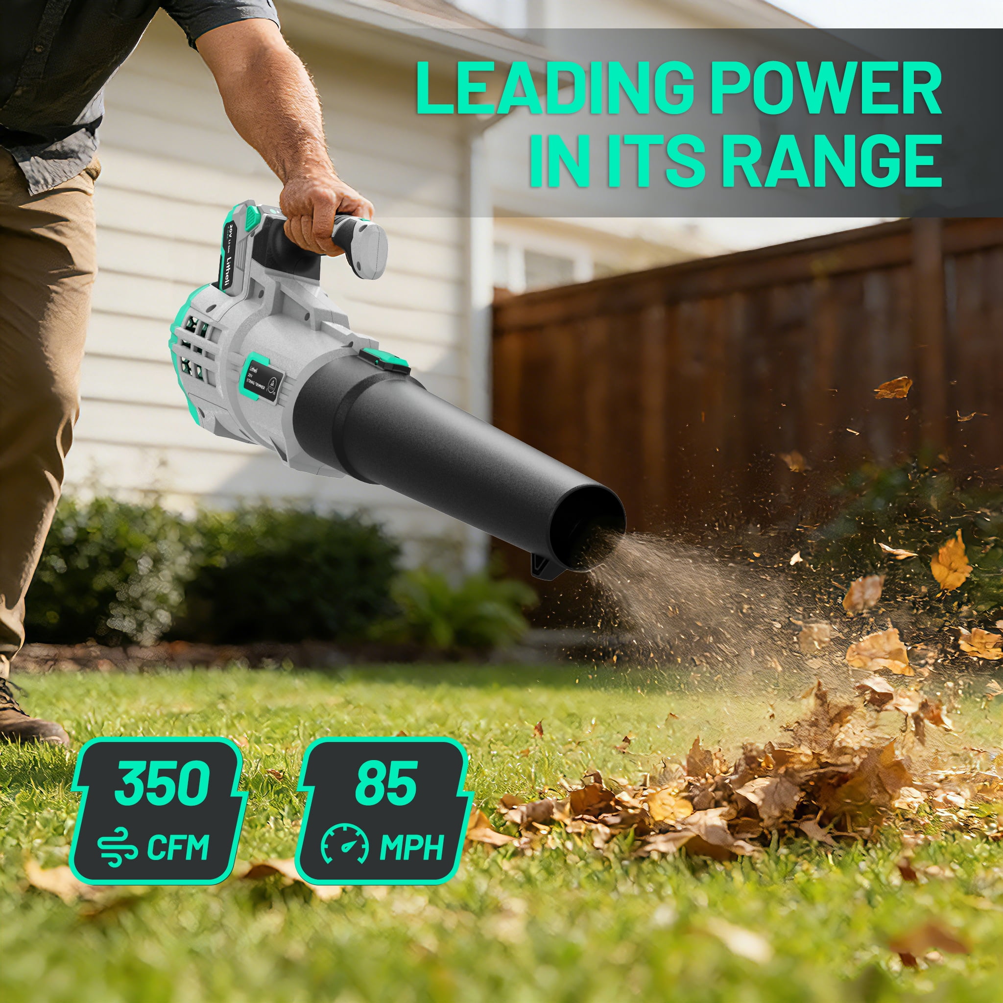 Litheli 20V Cordless Leaf Blower 350CFM 2-Speed Turbine Electric Blowing Leaf for Lawn Yard Road Car, with 4.0Ah Battery & Charger