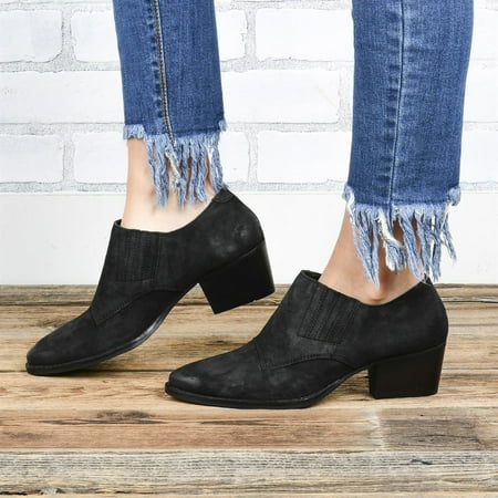 

Alueeu Women s Ankle Boots Women Non Slip Solid Color Square Heels Slip On Round Toe Short Booties Shoes