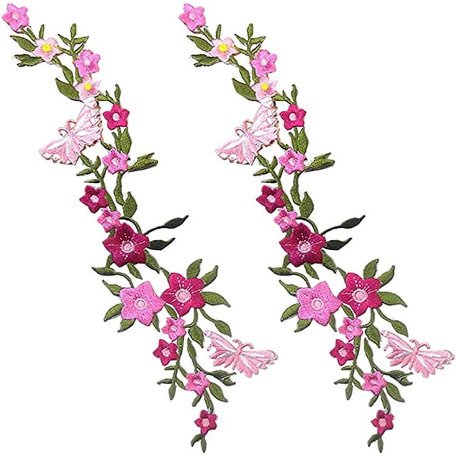 2 piezas, nuevos parches bordados de flores de mariposas, apliques de tela de encaje floral para coser bordado, motivo de parche artesanal para ropa, jeans, chaquetas, bolsos JM