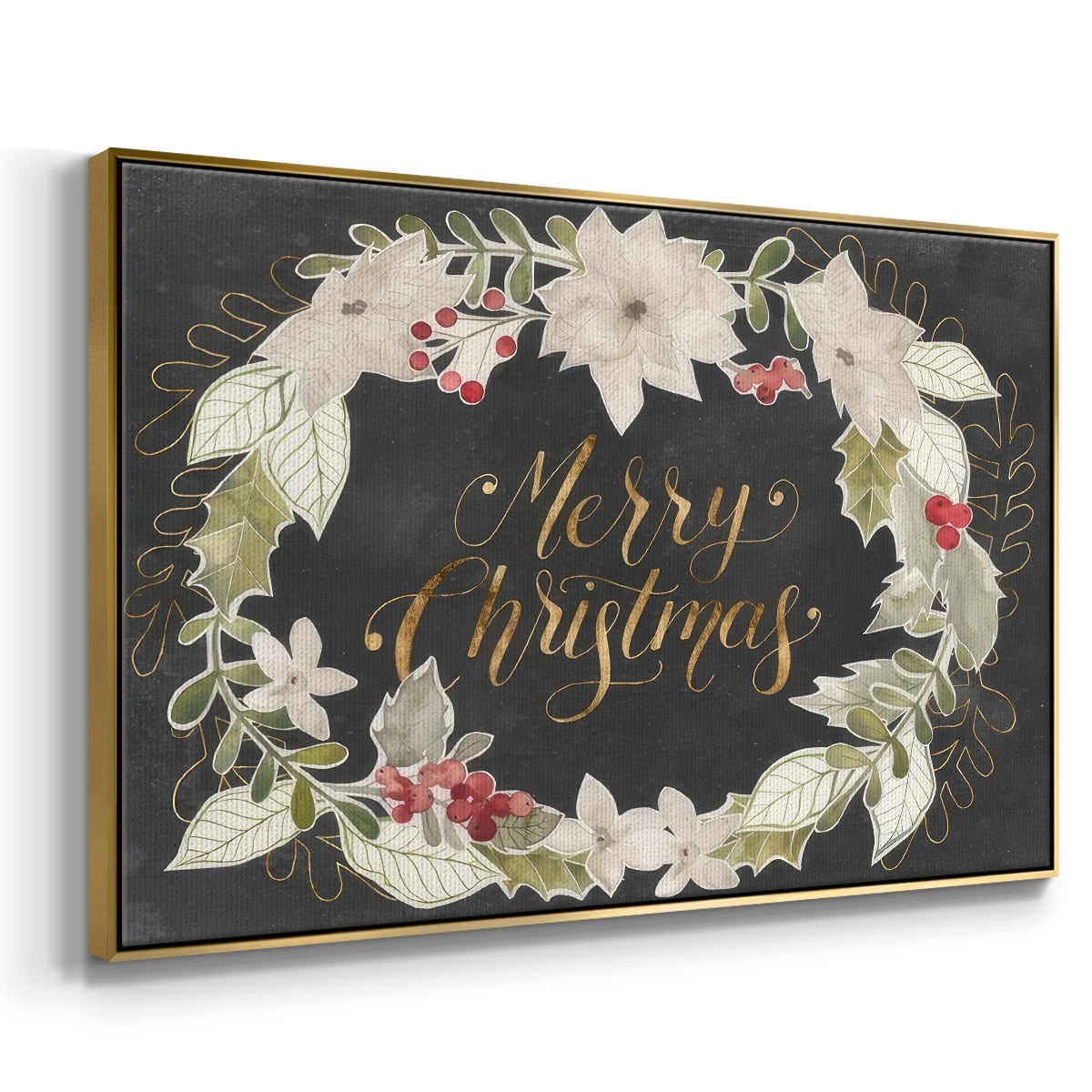 Gilded Christmas Collection A - Framed Gallery Wrapped Holiday Canvas - 25 x 37 - Gold Frame