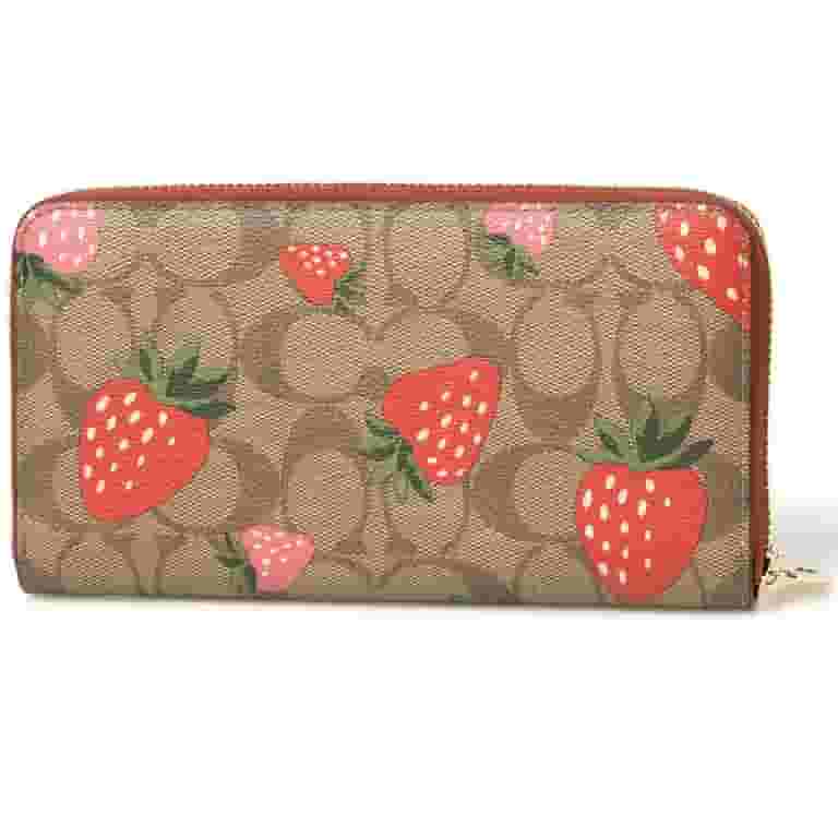 【COACH】Long Zip Around Wallet/Strawberry Coach Women's Long Zip Around Wallet in Signature Canvas