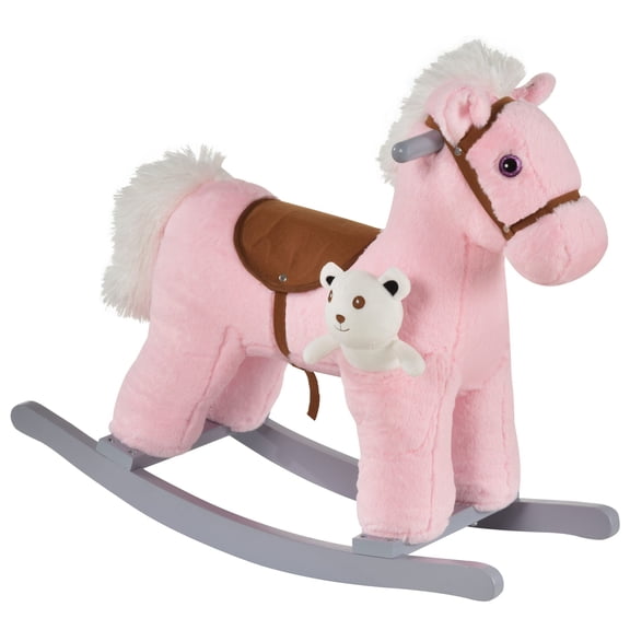 Soft Rocking Horse Plush Toy with Sounds, Pink Teddy Bear Rocker for Toddlers 18-36 Months, Nursery Decor for Girls