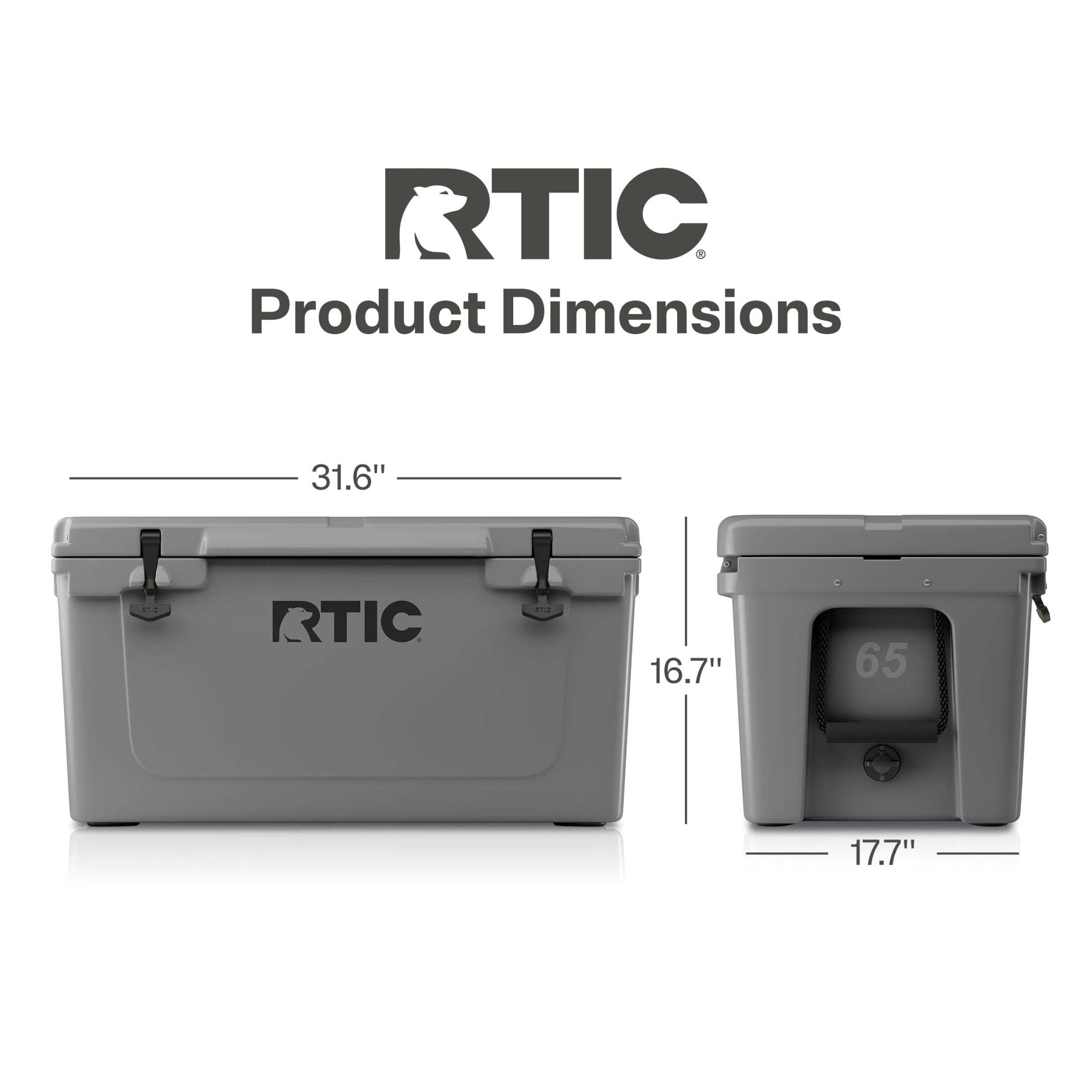 RTIC 65 QT Ultra-Tough Rotomolded Hard-Sided Ice Chest Cooler, Fits 84 Cans, Dark Grey