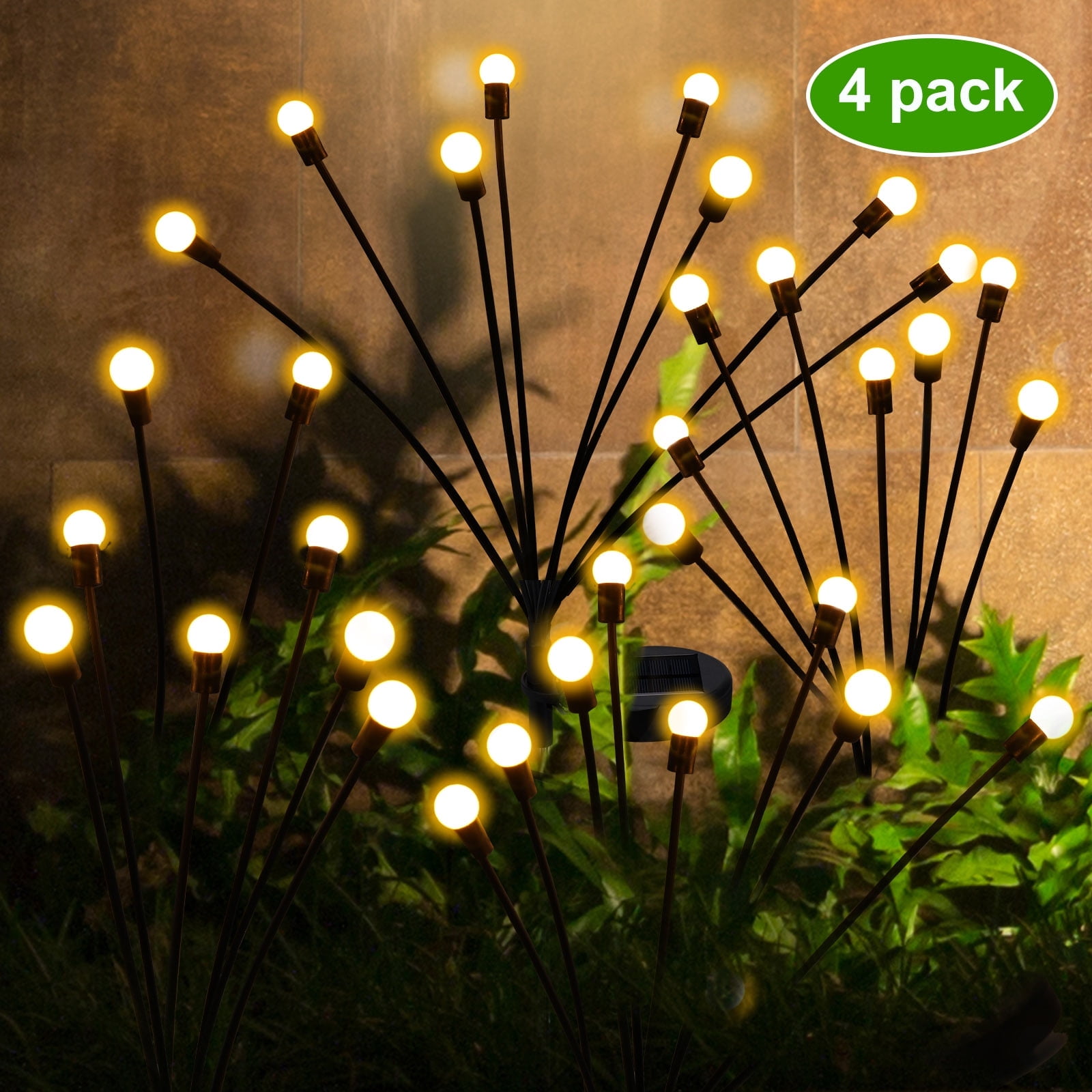 ThorFire 4pcs Solar Firefly Light 8 Head 2 Modes, Solar Garden Lights, Landscape Lighting Solar Powered Outdoor Light Wind-Driven Swing Warm Light for Patio Pathway Yard Walkway, IP65 Waterproof