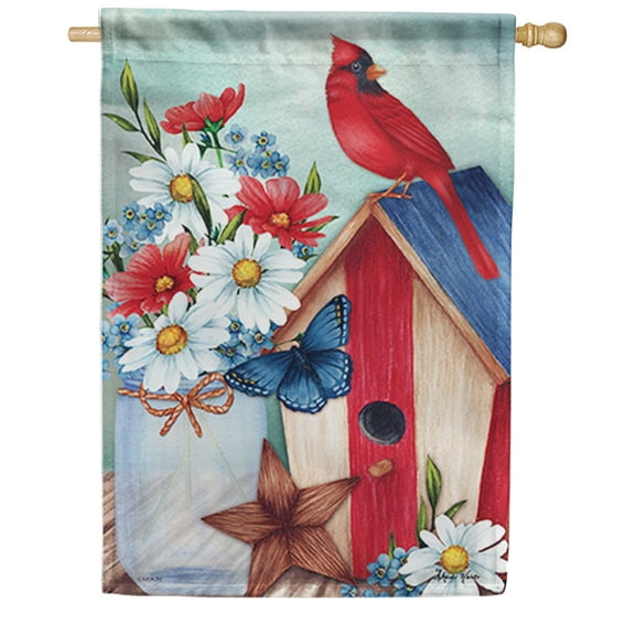 Carson House Flag - Patriotic Cardinal, Double Sided 28 x 40 inch
