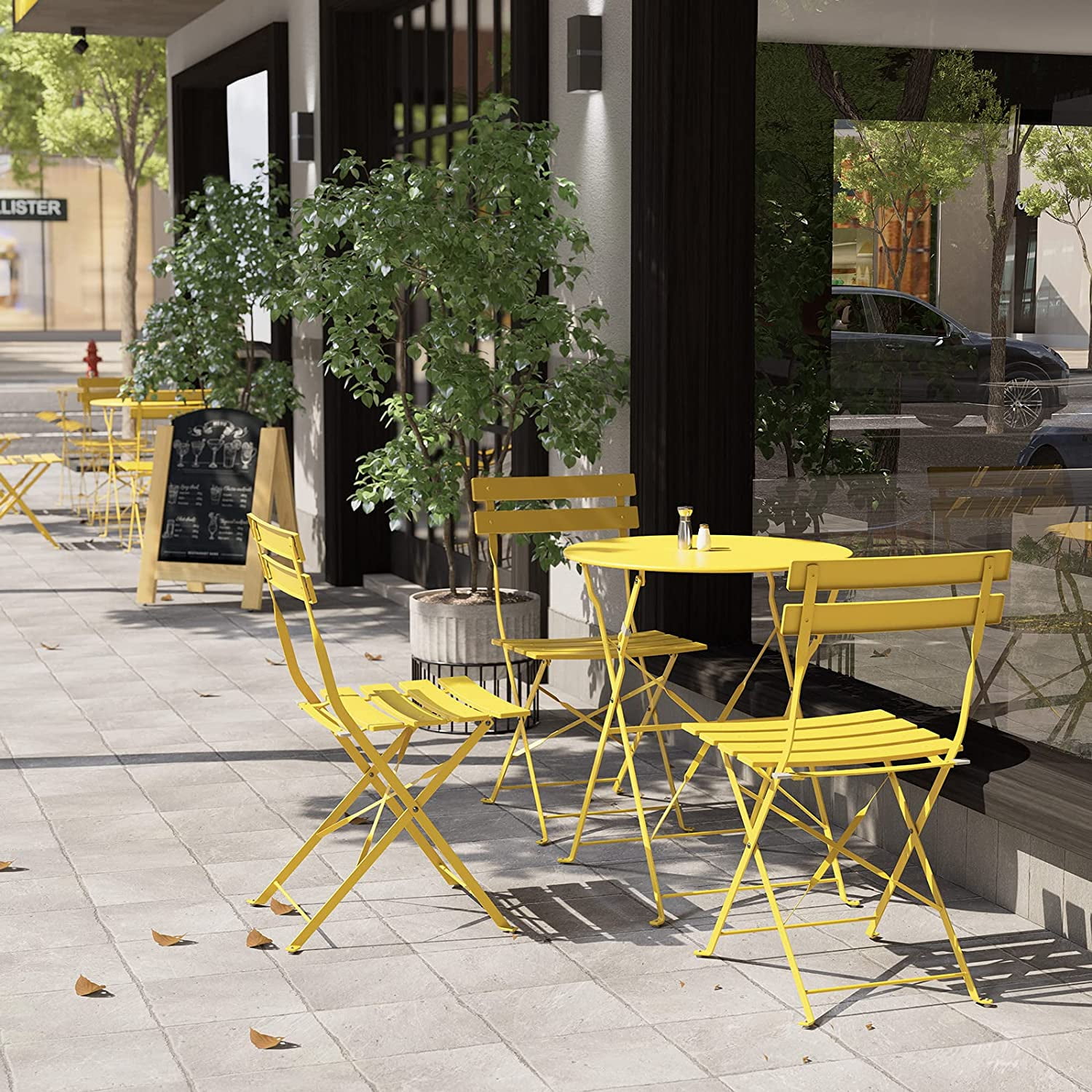 Simenmax Steel Patio Bistro Set, Folding Outdoor Patio Furniture Sets, 3 Piece Patio Set of Foldable Patio Table and Chairs