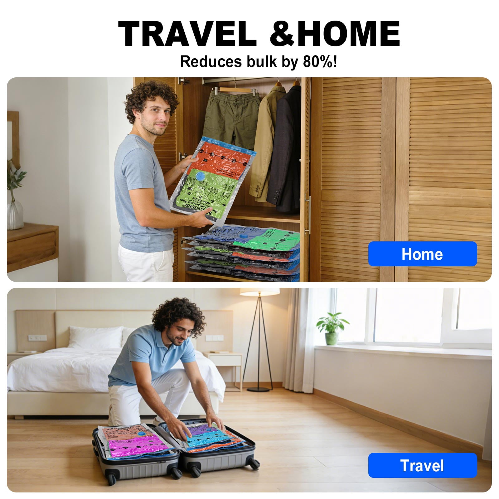 6 Large Travel Vacuum Bags with Hand Pump, Airtight Vacuum Seal Bags for Clothing Travel, Compression Bags for Luggage and Suitcase,Vacuum Travel Bags for Comforters, Blanket