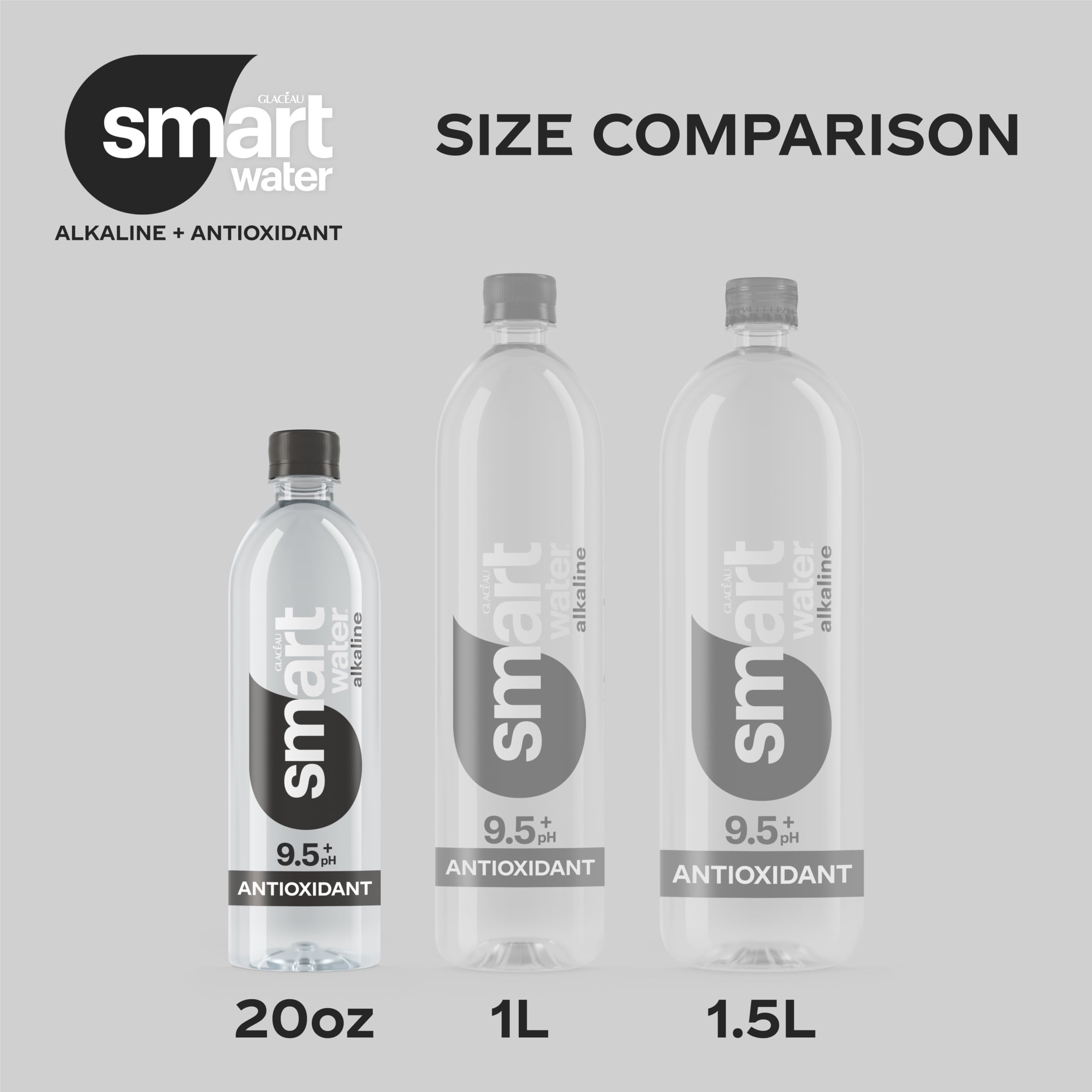 (4 pack) smartwater Alkaline with Antioxidant Water Bottle, 20 fl oz