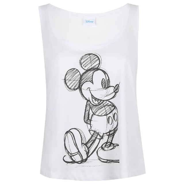Disney - Camiseta sin Mangas de Mickey Mouse Boceto para Mujer (Blanco, Negro)
