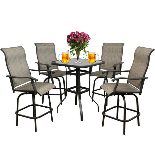 5pcs Patio Swivel Bar Set All Weather, Patio Height Table And Chairs