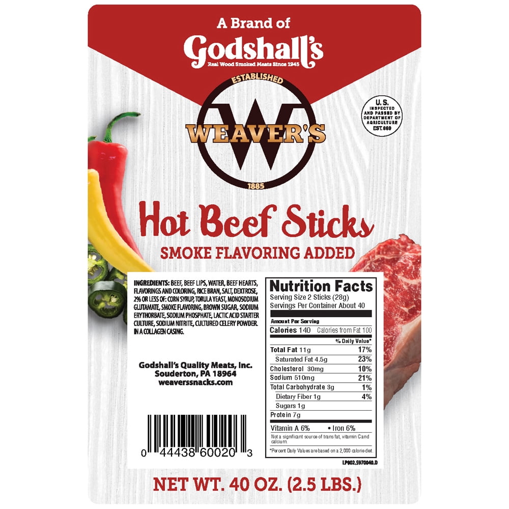 Weaver’s Hot Beef Sticks Twin Pack (Two 40oz bags of hot & spicy 7” beef sticks)