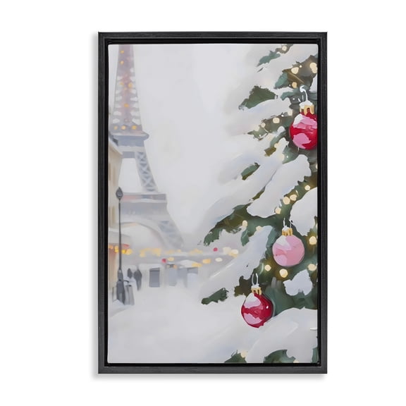 Stupell Industries Contemporary Eiffel Tower Christmas Black Floating Frame Canvas Art, 17 x 25, by Arlington Prints