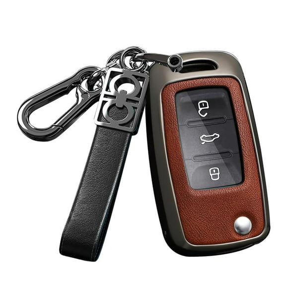 Metal Key Cover Leather Key Cover Fit for VW Flip Folding Key Fob Car Key Sleeve Key Jacket Fit for Volkswagen Jetta Tiguan Passat Polo Beetle Golf GTI/R/MK6 5 Santan Sharan Bora