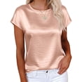 thumbnail image 2 of Camisas de Cuello Redondo de Color Sólido de Manga Corta de las Mujeres, Blusa Casual para el Uso Diario de Primavera Verano, 2 of 8