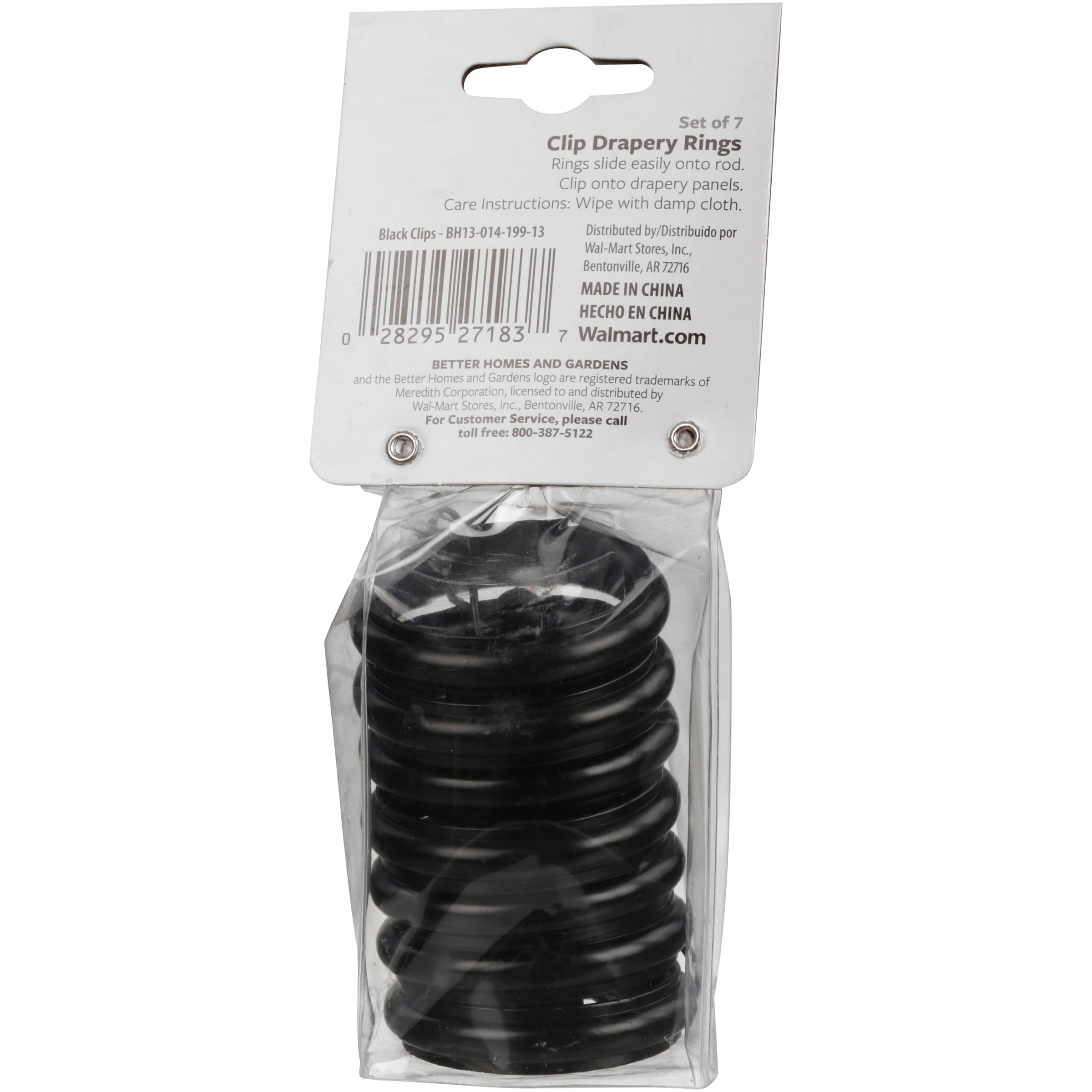 Traditional 1 inch Black Curtain Clip Rings, by Better Homes & Gardens (7 Pack)