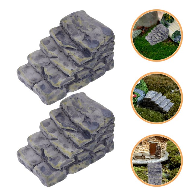 SHOWERORO 12Pcs Grey Miniature Stone Steps for Garden Walkway Path with Resin Material