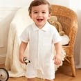 thumbnail image 4 of Vdoaml Baby Boy Short Sleeve Bodysuit Infant Button Down Cute Romper Newborns Summer Jumpsuit With Crotch Snap 6-12 Months White, 4 of 4