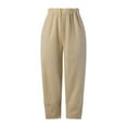 thumbnail image 4 of XFLWAM Women's Cotton Linen Pants Lantern Cropped Tapered Pants Elastic Waist Palazzo Lounge Trousers with Pockets Khaki XXL, 4 of 5