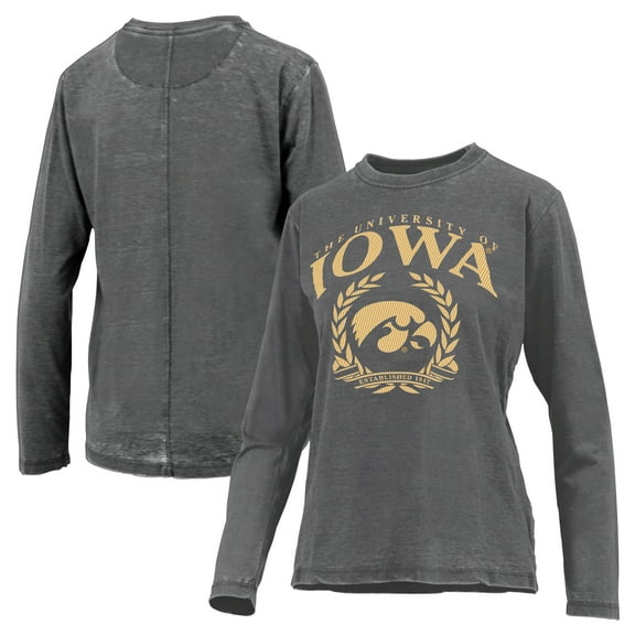 Women's Pressbox Black Iowa Hawkeyes Chandler Olive Leaf Arch Long Sleeve T-Shirt