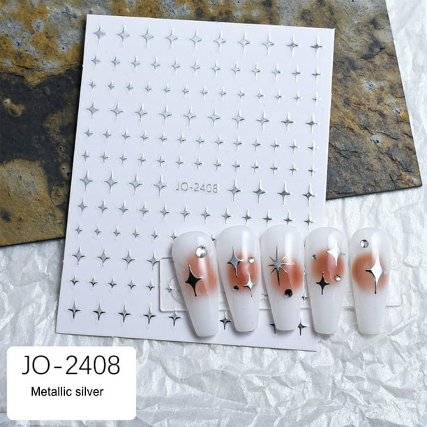 Pegatinas para uñas para decoración de uñas, pegatinas para uñas para mujer, personalizadas, 3D, de metal plateado, glamurosas, reutilizables, cómodas.
