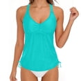 thumbnail image 3 of Racerback Tankini Swimsuit, Women's V-Neck Ruched Top with Side Drawstrings, Tummy 2-Piece Swimwear Mint Green Swimsuit Shirt and Board Shorts XXL, 3 of 6