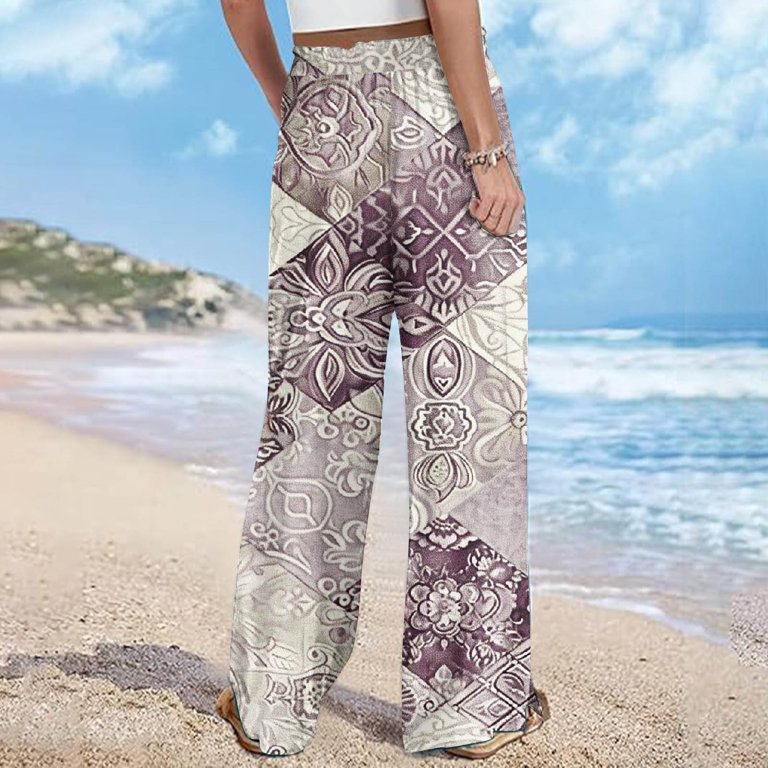 TMOYZQ Palazzo Pants for Women 2025, Elastic High Waisted Boho